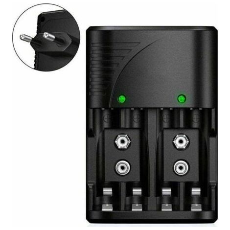 NALOOKAMIC Chargeur de Piles Universel pour AA/AAA/9V, Chargeur Rapide 6802 pour Piles Rechargeables NI MH AA/AAA ou 9V, avec Indicateur LED, Tension Mondiale. (1/3)