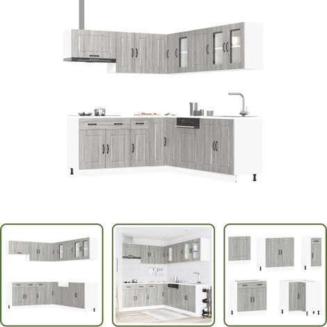 Küchenschränke - 11-tlg. Küchenschrank-Set Kalmar Grau Sonoma Holzwerkstoff (1/5)