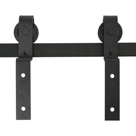 Ensemble de glissière noire en métal : rail, roulettes, arrêts, guides, boulons et vis, 200 x 0,6 x 4 cm (1/5)