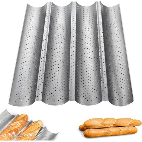 Teglia per baguette - Teglia per pane - Teglia per pane 38 x 33 cm - Utensili da cucina - Acciaio al carbonio - Argento (1/5)