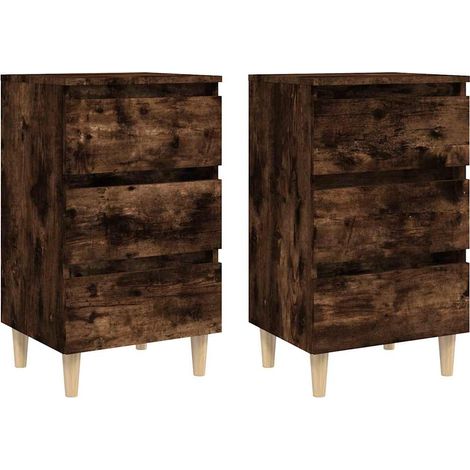 vidaXL Mesita de noche 2 uds patas de madera roble ahumado 40x35x69 cm (1/2)