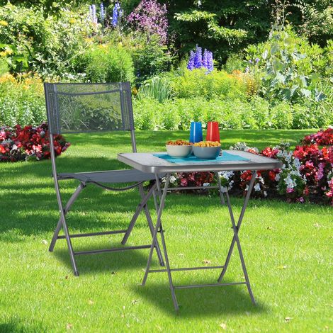 Relaxdays Klappstuhl Balkon, Metall, Kunststoff, Gartenstuhl, HxBxT: 87 x 46 x 48 cm, Balkonklappstuhl, anthrazit
