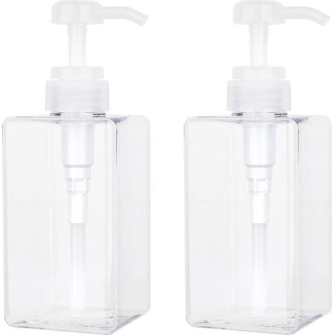 Dispensador de jabón de 450 ml, juego de 2 botellas de plástico vacías con bomba para cocina y baño - Transparente - Crezuo