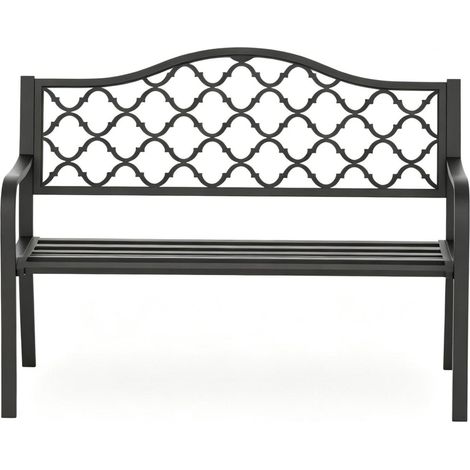 Banc de jardin 3 places en métal noir, dossier haut graphique, accoudoirs et assise profonde pour terrasse ou parc, design élégant et résistant - CHICFURN (1/5)