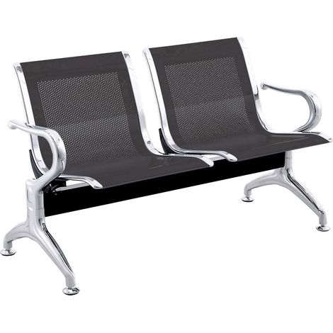 PrimeMatik - Chaises sur poutre pour salle d'attente avec 2 sièges ergonomique noir (1/5)