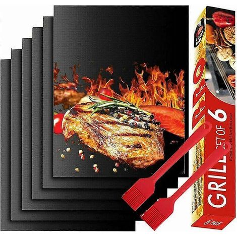 Filiyano-Feuille de téflon, tapis de cuisson antiadhésif pour barbecue, lot de 6 tapis de 40 x 33 cm, réutilisables et résistants à la chaleur, pour