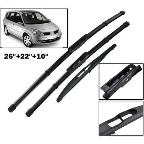 KLVGTIFS PULot de 3 Balais d'essuie-glace avant + arrière pour Renault Scénic 2 - Grand Scénic 2 2005 2006 2007 2008 2009 (1/4)