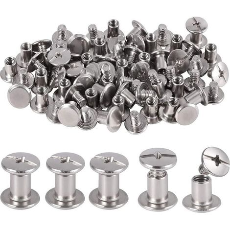 80 Pièces Rivet à Tête Plate, Rivets de Reliure en Acier Inoxydable, Chicago Reliure Vis, pour Bricolage Cuir, Livre, Album Photo, Ceinture en Cuir H1