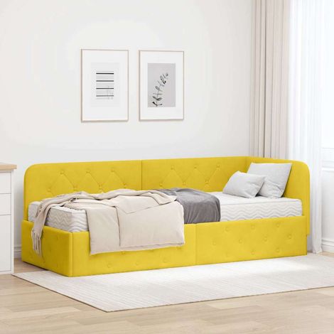 Cadre de lit d'angle avec matelas Jaune 80 x 200 cm Velours vidaXL