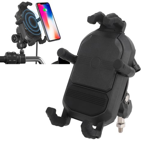 Motorrad-Handyhalterung aus Aluminiumlegierung mit 15-W-Schnellladefunktion (kabellos), Stoßdämpfer und Hochgeschwindigkeits-Sicherheitsverriegelung. Kompatibel mit Smartphones von 3,5 bis 6,5 Zoll (M (1/5)
