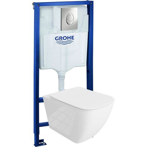 GROHE Bâti-support Skate Air + Lavita WC Onil suspendu blanc sans bord + panneau de commande Delta 25 chrome Kit complet WC (1/5)
