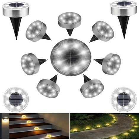 12 pcs lampes solaires de paysage de jardin, lampes de sol solaires étanches IP68, lumière blanche 6000K, capteur de lumière intégré, adaptées clôture (1/4)