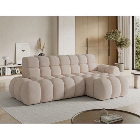 Ecksofa BULLA, umwandelbar, 3-Sitzer, beige, rechter Winkel – Wabenstoff mit elektrischer Sitzverlängerung