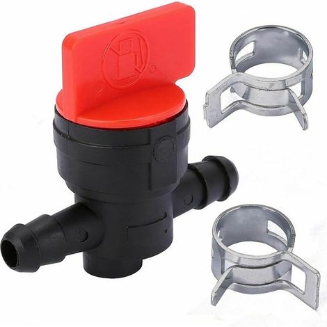 Valvola di intercettazione del carburante per tosaerba, rubinetto della benzina con 2 morsetti, adatta per tubi da 6-8 mm, accessorio da giardino resistente per motori a benzina e diesel.