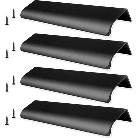 Lot de 4 Poignées encastrées,Alliage d'aluminium,Noir,150 mm,Pour cuisine et meubles (1/5)
