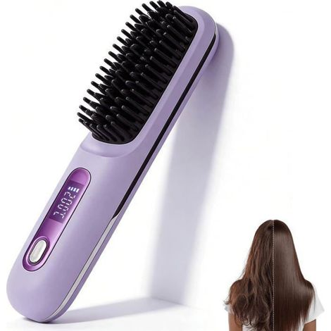 Peigne Lisseur - Écran LCD Violet - Température Réglable - Pour Cheveux Humides ou Secs - 1 Pièce (1/3)