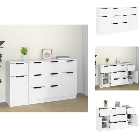 Buffets 3 pcs Blanc Bois d'ingénierie - Meubles De Rangement - Buffet - Meuble Tv - Design Minimaliste - Mobilier Blanc (1/5)