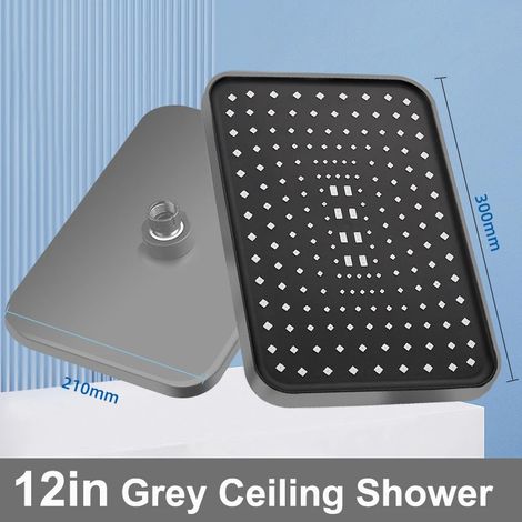 (Plafond de douche gris) Nouveau pommeau de douche de tête haute pression de 30 cm de diamètre, à effet pluie, avec amplificateur de débit et rotation à 360° pour une économie d'eau optimale. (1/5)