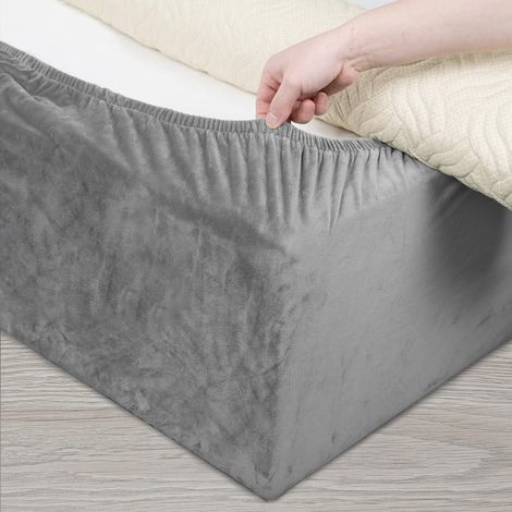 Velvet Bed Frame Cover, Alternative to Traditional Valance, Fully Elastic Bed Skirt, Easy to Install (Light Grey, Queen Bed Width: 150-160cm) (1/5)
