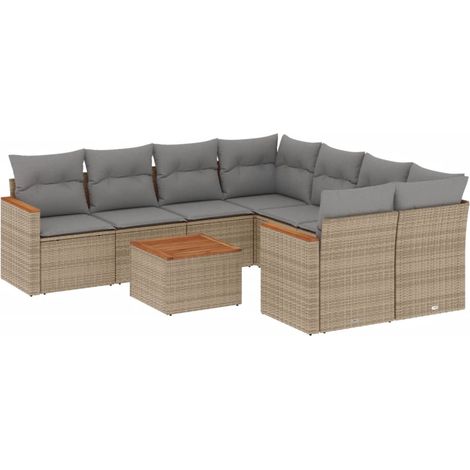 Tavolo da giardino - vidaXL Set Divano da Giardino 9 pz con Cuscini Beige Misto Polyrattan - Poltrone da giardino (1/5)