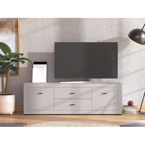 TV-Schrank Nalles, 2 Schubladen, 1 Regal, Tür mit Scharnier, Schiebetür, 166,5x41,5x53,5 cm, Cremeweiß (1/5)