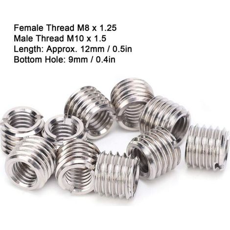 10 Pièces Insérer écrou Filetage Manchon de Réparation Douille Filetée Vis Réduisant L\'outil de Conversion M8 Femelle M10 Mâle (1/3)