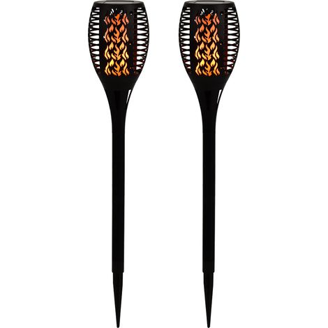 2x LED Außen SOLAR Steck Lampe Weg Garten Fackel Feuer Effekt Erspieß Park Leuchte