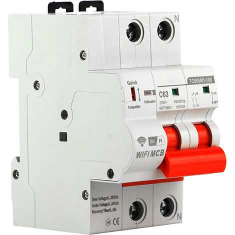 Intelligenter WLAN-Leistungsschalter, 2-polig, DIN-Schienenmontage, 230 V Wechselstrom, für Haushalt und Fabrik, TOWSM1 100 (1/5)