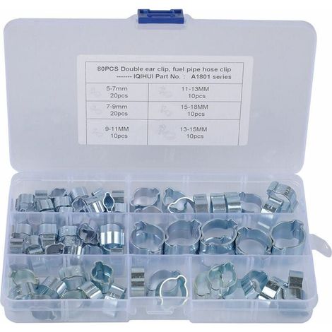 Lot de 80 colliers de serrage galvanisés à double oreille pour carburant et air,de (1/4)