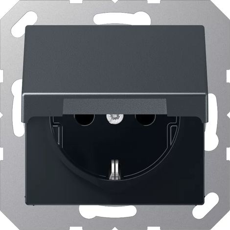Jung SCHUKO Steckdose, 16 A 250 V , Klappdeckel, Thermoplast lackiert, Serie A, anthrazit matt A1520BFKLANM (1/2)