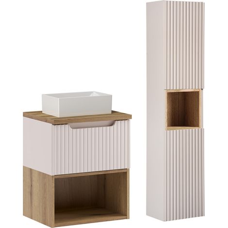 Waschtisch und Hängesäule 50.4cm Riva mit 1 Schublade, Kaschmir