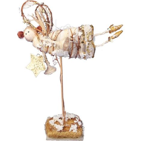 Statuetta di angelo in piedi, realizzata in sisal e ramoscelli, 34 cm. (1/3)