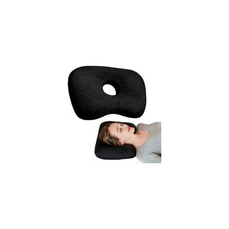 Coussin Piercing Oreille 44x32x5cm Trou Central 8,9cm,Oreiller avec Trou Coussin Piercing pour Dormeurs Côté, AntiDouleur & AntiInflammation (Noir) (1/5)