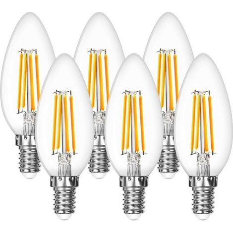 Set di sei lampadine a filamento LED in stile candela vintage, 40W, attacco E27, luce bianca calda, non dimmerabili. (1/5)