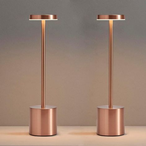 Set mit 2 wiederaufladbaren Tischlampen, tragbare LED-Schreibtischlampen, kabellose Tischlampen - dimmbare Beleuchtung in 3 Farben (Roségold)
