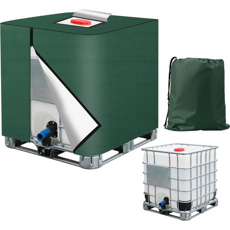 Bache pour Cuve IBC ,420D Réservoir d'eau Couvercle,Bâche pour Cuve IBC 1000L – Housse de Protection Anti-UV et Anti-Poussière avec Fermeture Éclair Avec Sac de Rangement (116 x 100 x 120 cm) (Vert) (1/5)