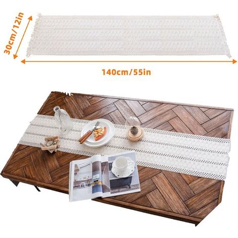 Camino de mesa, Camino de mesa de lino y algodón con borlas, Camino de mesa de lona de yute, (sarga beige, 30 x 140 cm) (1/5)