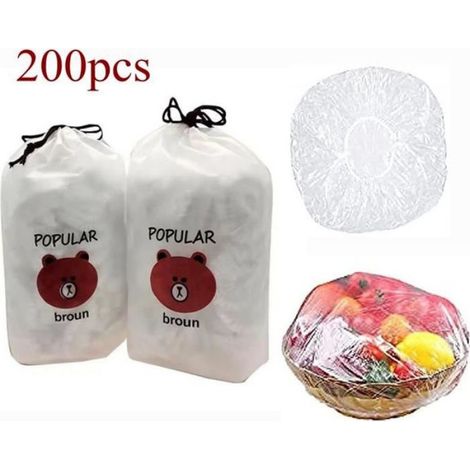 200pcs Sacs de conservation frais, sacs de conservation frais à mettre sur des assiettes et des bols, couvercles de bols (1/4)