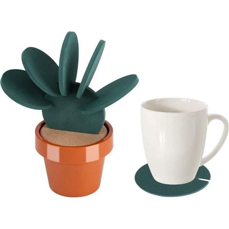 Ensemble de 6 sous-verres, à utiliser individuellement ou à assembler en forme de cactus dans un pot de fleurs. Objets décoratifs pour la cuisine, la table ou le bar. (1/4)
