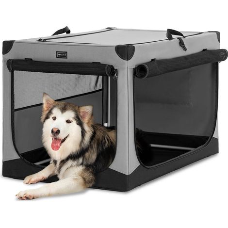 Faltbare Hundebox mit 3 Türen und Aufbewahrungstasche, Grau XL (1/5)