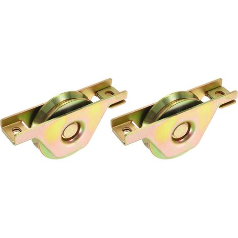 3.5 Inch Sliding Door Pulley, 2pcs V-Groove Caster with Support Casters for Door Mosquito Net Gate Furniture Cabinets, Gold Roulette À Rainure V, Avec Support Roulettes, Pour Porte Moustiquaire, Meub (1/5)