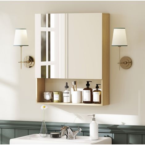 Armario con espejo para baño 60x16,6x75 cm MDF roble con estante – MEUBLIV (1/5)