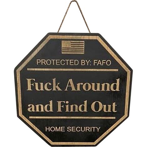 Sicherheitsschild für den Innenhof Rustikales Holzschild Schwarze achteckige Tür-/Fensterdekoration 30 cm Hanfseil Originelle Sicherheitsüberwachung (1/5)