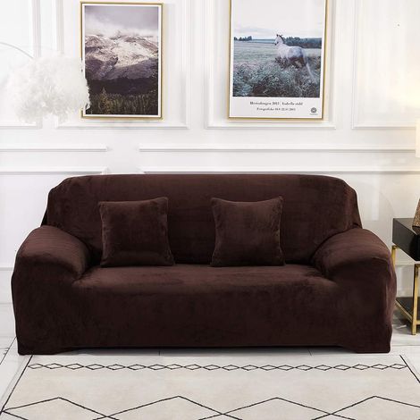 AIDUCHO Housse De Canapé 4 Places (Coussin Non Inclus) Housse De Protection En Velours Facile À Installer Tissu Élastique Extensible Lavable En Machine Couverture De Canapé(4 Places : 235-300 Cm, Café (1/5)