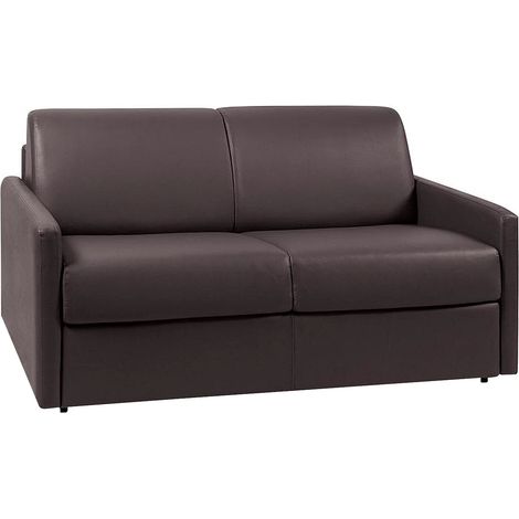 Vente-Unique – Canapé convertible 2 places express simili marron – Couchage 120 cm – Matelas 14 cm – Déhoussable et éco-responsable (1/3)