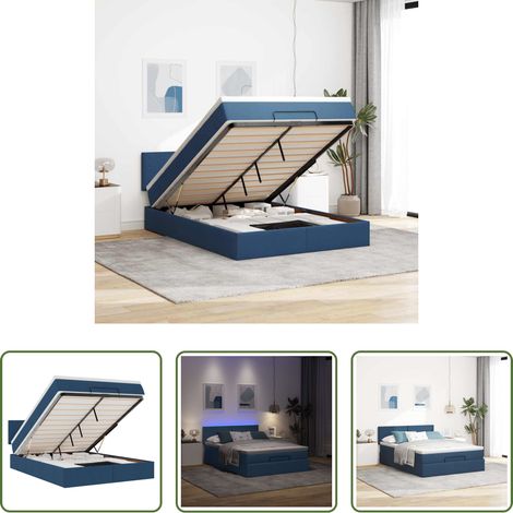 vidaXL LED-Beleuchtung -  Ottoman-Bett mit Matratze & LEDs Blau 140x200 cm Stoff (1/5)