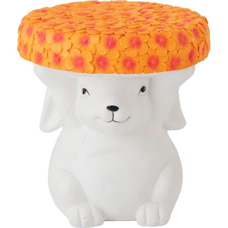 Table d'Appoint Lapin "Fleurs" 34cm Blanc & Orange (1/4)