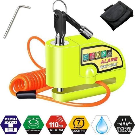 Antivol Moto Bloque Disque avec Alarme de 110dB, Antivol Scooter Bloc Disque Moto Alarme pour Moto-Vélo-Scooter,avec 1,5m vert YYV (1/4)