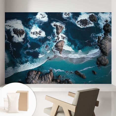 Papier peint intissé décoratif pour salon chambre et cuisine Facile à poser avec colle Vagues océaniques 104x70 cm (1/5)