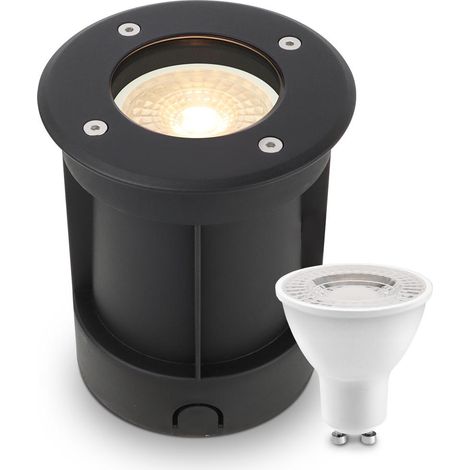 LED Bodeneinbaustrahler Schwarz rund 230V IP67 - Leuchtmittel: GU10 4W 2700K - Anzahl: 1x